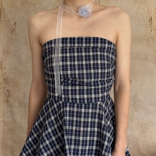 Strapless Top Flowy Plaid
