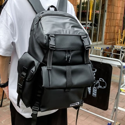 Backpack Lettering Faux Leather Buckled