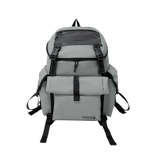 Backpack Lettering Faux Leather Buckled