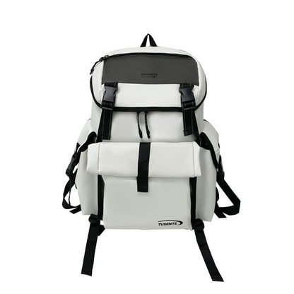 Backpack Lettering Faux Leather Buckled