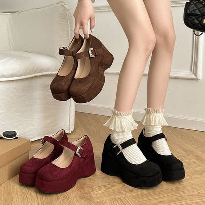 Plain Mary Jane Platform Wedge Shoes