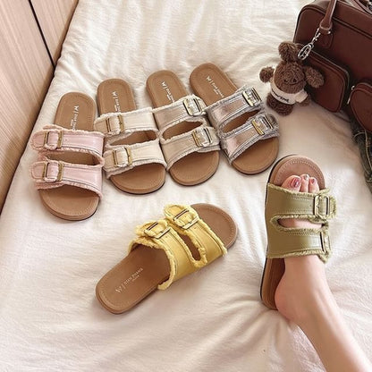 Buckled Plain Slide Sandals