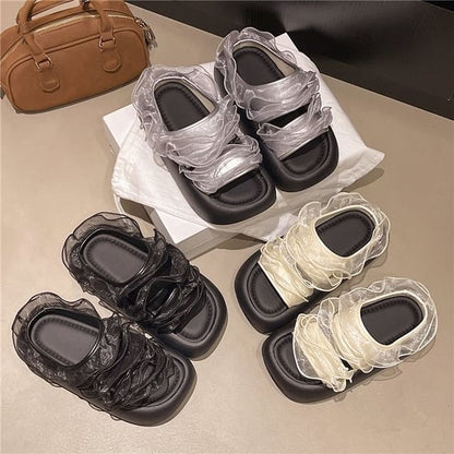 Sandals Trim Platform Ruffle Slide