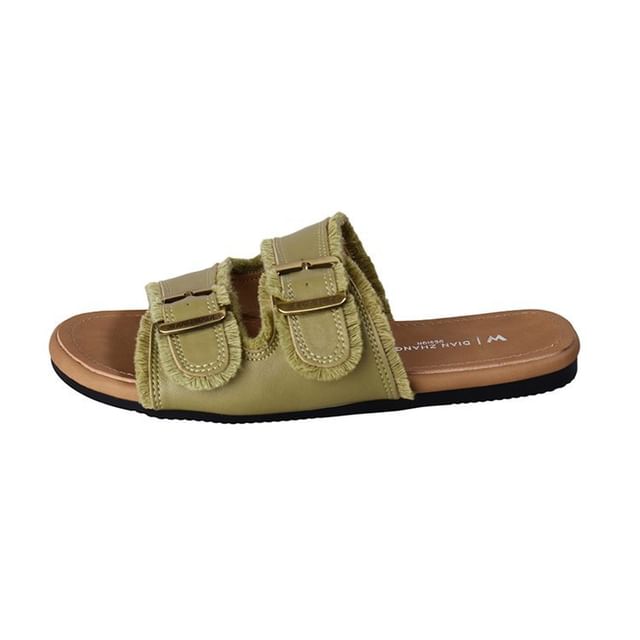 Buckled Plain Slide Sandals