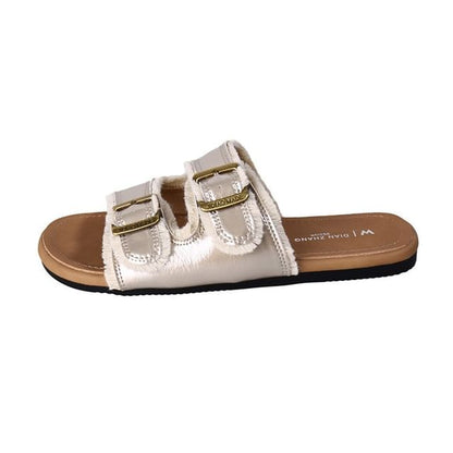 Buckled Plain Slide Sandals