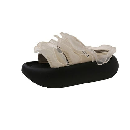 Sandals Trim Platform Ruffle Slide