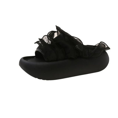 Sandals Trim Platform Ruffle Slide