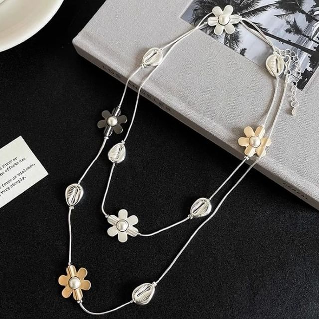 Necklace Faux Long Pearl Flower