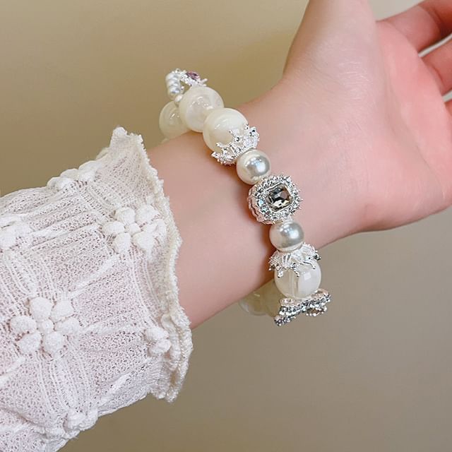 Bracelet Pearl Rhinestone Beaded Faux