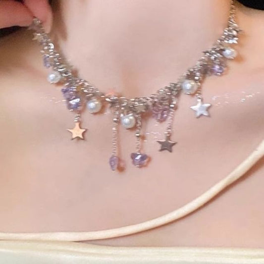 Necklace Faux Butterfly Pearl Fringed Star