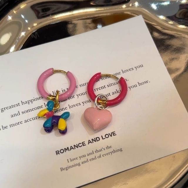 Earring Drop Dog Asymmetrical Heart Huggie