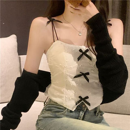 Top Crop Ribbon Accent Lace Cami