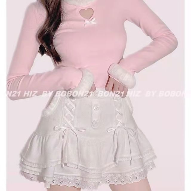 Lace Knit Skirt Waist Mini Tiered Trim High