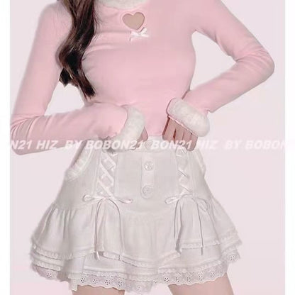 Lace Knit Skirt Waist Mini Tiered Trim High