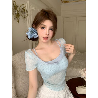 Short-Sleeve Set: Top Camisole + Neck Square
