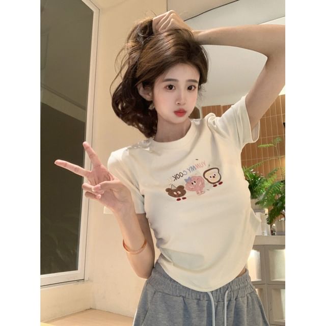 T-Shirt Embroidered Crewneck Short-Sleeve Crop