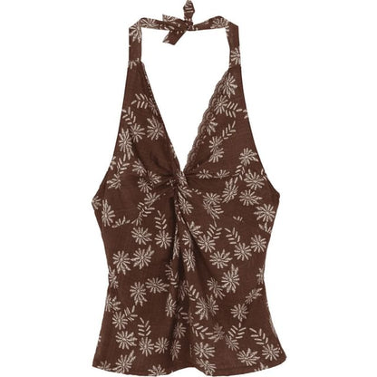 / Print Sleeveless Top Mini V-Neck Skirt