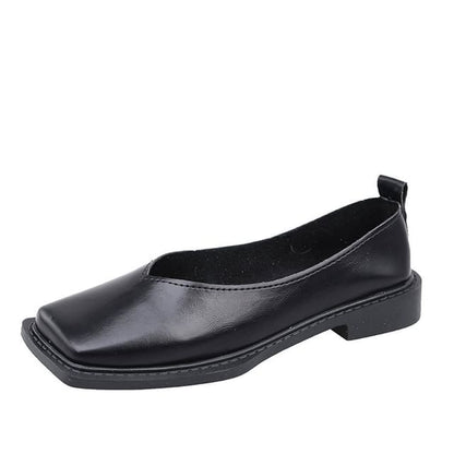 Leather Faux Toe Flats Square