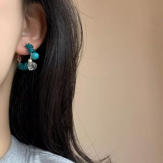 Faux Leverback Earring Hoop Gemstone Alloy Bead