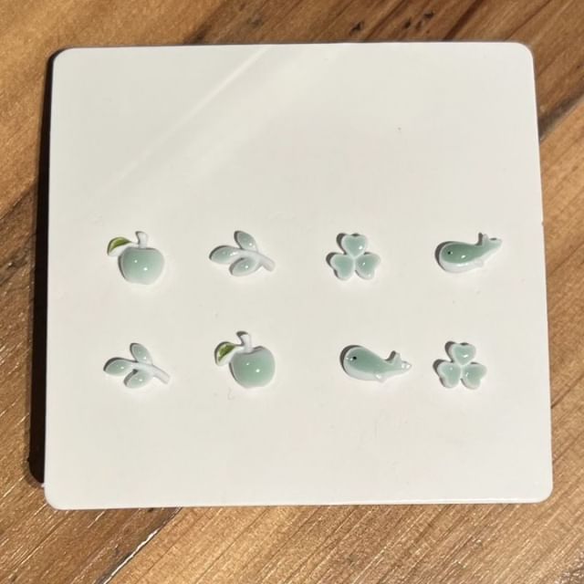 Leaf / 4 Clover Ceramic Apple Earring Stud Whale Pairs: