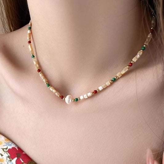Gemstone Alloy Necklace Faux Pearl Bead
