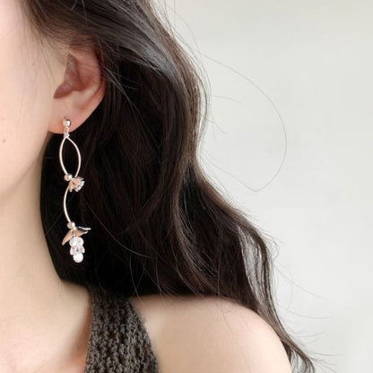Earring Floral Alloy Dangle Rhinestone