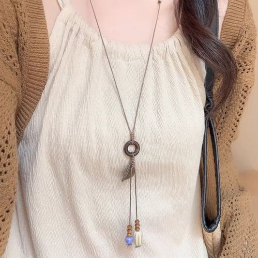 Pendant Cord Hoop Necklace Leaf