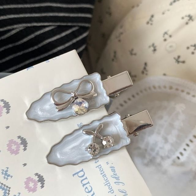 of Rhinestone 2: / Clip Cherry Set Hair Alloy Bow