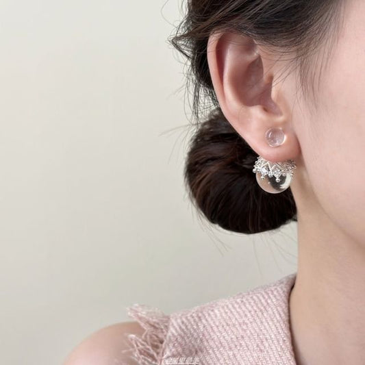 Faux Bead Crown Crystal Ear Jacket
