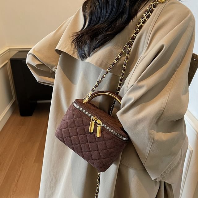 Crossbody Leather Bag Quilted Faux Strap Chain