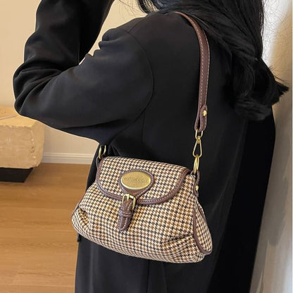 Crossbody Buckled Leather Bag Faux Flap