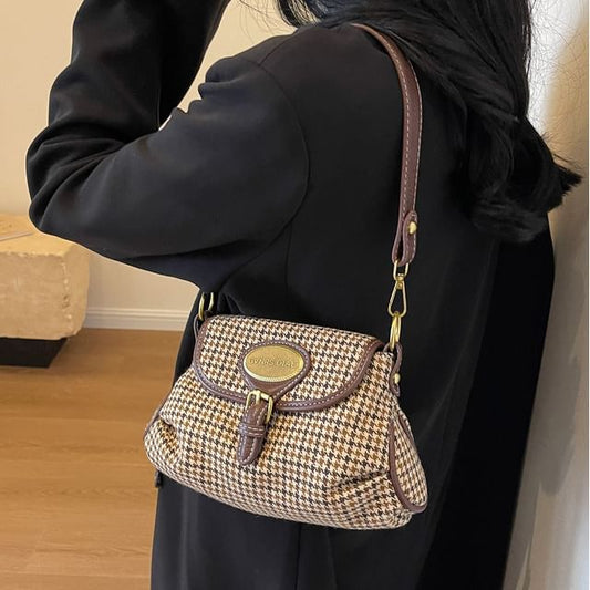 Crossbody Buckled Leather Bag Faux Flap