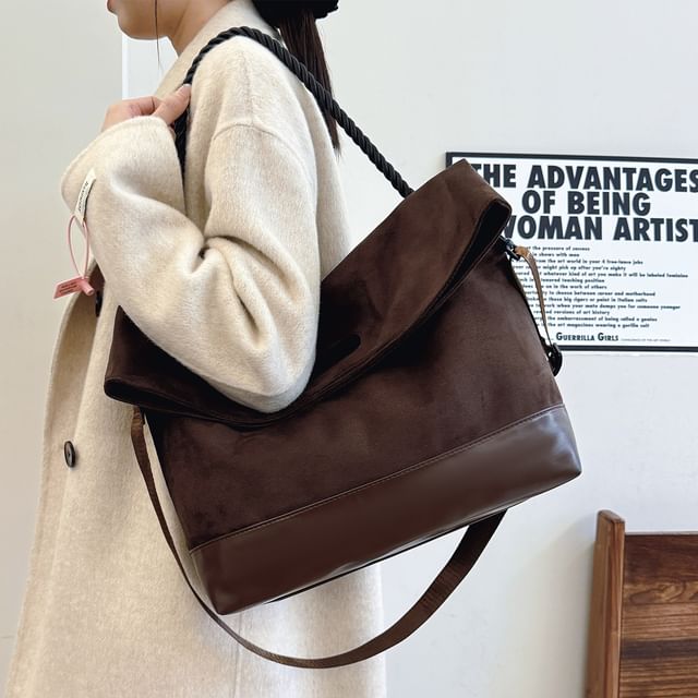 Tone Suede Faux Two Bag Tote