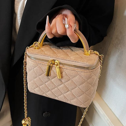 Crossbody Leather Bag Quilted Faux Strap Chain