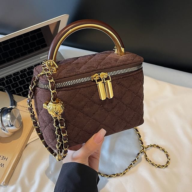 Crossbody Leather Bag Quilted Faux Strap Chain