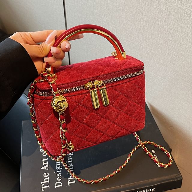 Crossbody Leather Bag Quilted Faux Strap Chain