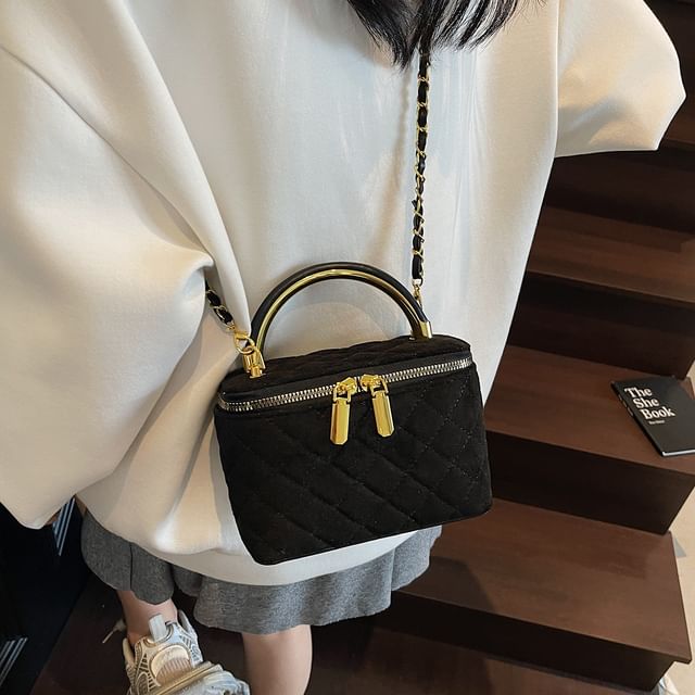 Crossbody Leather Bag Quilted Faux Strap Chain