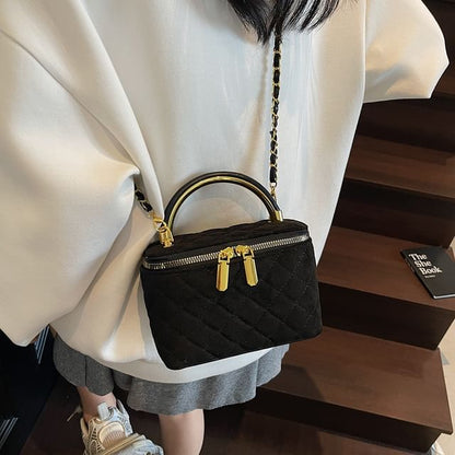 Crossbody Leather Bag Quilted Faux Strap Chain