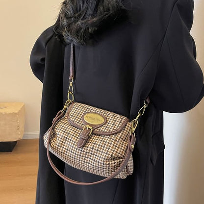 Crossbody Buckled Leather Bag Faux Flap