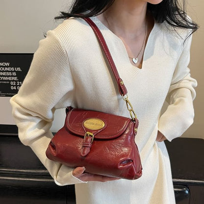 Crossbody Buckled Leather Bag Faux Flap