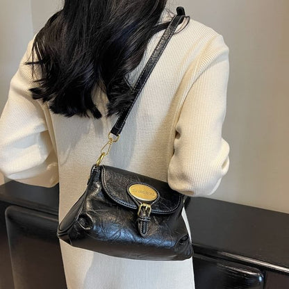 Crossbody Buckled Leather Bag Faux Flap