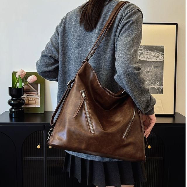 Zip Faux Backpack Leather Tote