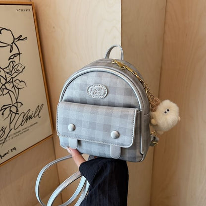 Faux Plaid Backpack Flap Leather