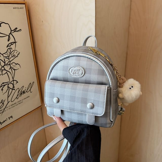 Faux Plaid Backpack Flap Leather