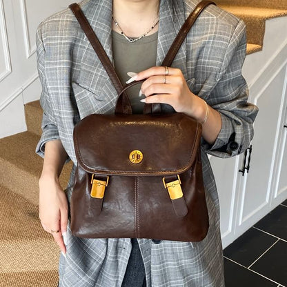 Leather Flap Backpack Faux Buckle