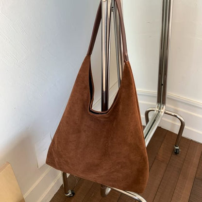 With Faux Pouch Suede Bag Tote