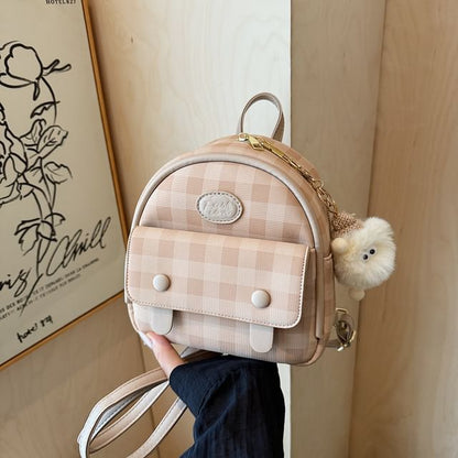 Faux Plaid Backpack Flap Leather