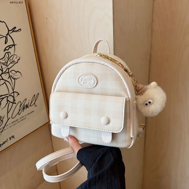Faux Plaid Backpack Flap Leather