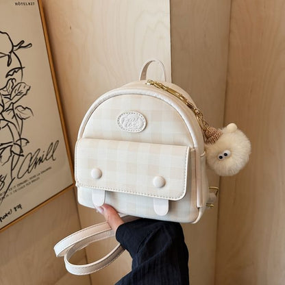 Faux Plaid Backpack Flap Leather