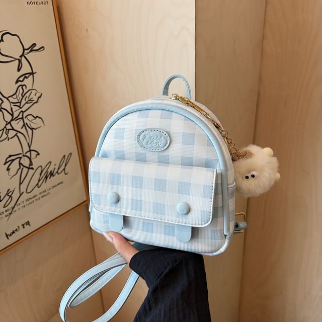 Faux Plaid Backpack Flap Leather